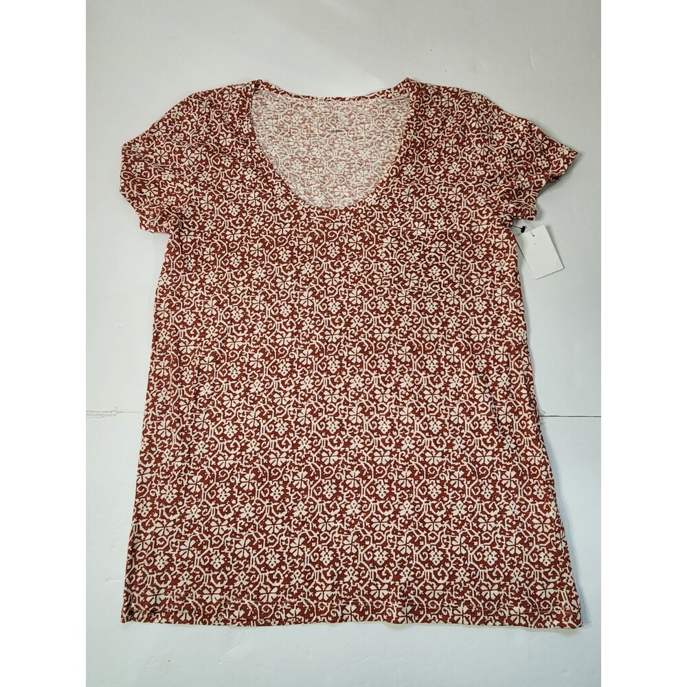 Caslon Bloom Patterned Pocket T-shirt Womens Medium Rust Ivory Scoop Neck